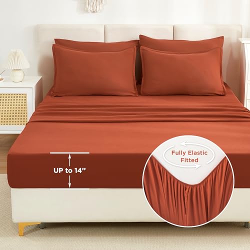Litanika Burnt Orange Comforter California King Size Set - 7 Pieces Terracotta Bed in a Bag California King Bedding Comforter Sets, Plain Lightweight Bed Set