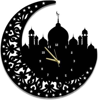 NABSTER Islamic Mosque Wall Clock 12 inch with Muslim Moon,Muslim tracery and Islamic Symbol for Bedroom Kitchen Living Room Dinning Room Office to Celebrate Ramadan Kareem,Ramadan Mubarak,Ramadan