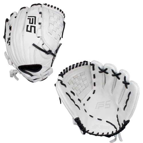 SSK FP5 Fastpitch Softball Glove – Infield - Outfield - Pitcher – 11.5”-11.75”-12”-12.25”-12.5”-12.75”-13”– Right & Left Hand Throw (White/Black - Basket Web, 12" - Left Hand Throw)