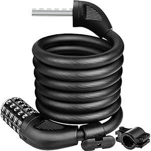 Bike Lock Cable Bicycle Lock – Cycle Lock High Security Combination 1800mm x 12mm Long Heavy Duty Cable Lock 5 Digit Codes Locks Bike Accessories for Bicycle, Moto, Door, Gate Fence