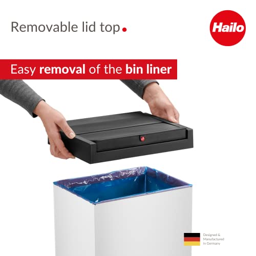 Hailo Big-Box Swing Xl Waste Bin | 1 X 52 Liters / 13.7 Gallons | Self-Closing Swing Lid | Steel Sheet | Bin Liner Clamping Frame | Waste Bin Kitchen Rectangular | Made In Germany | White 0860-231 #TOP2