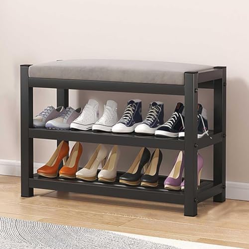 Étagère à chaussures à 3 niveaux avec banc rembourré confortable pour entrée et couloir