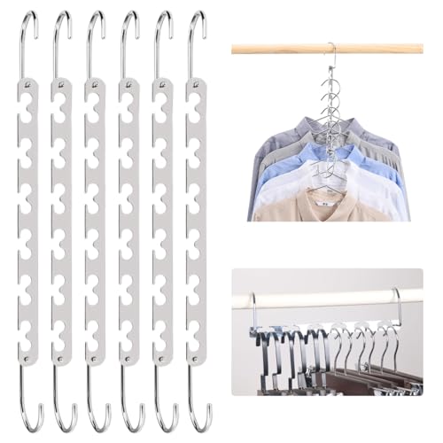 TESSTSY 6 Piezas Perchas Ahorra Espacio, Perchas Multiples Camisas, Perchas Metálicas Ahorra Espacio para Ropa, Perchas...