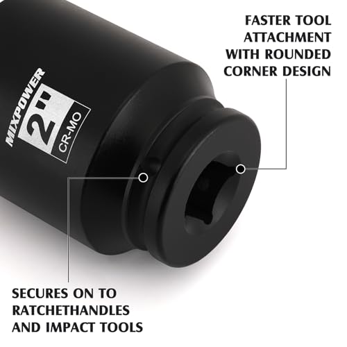 Image of MIXPOWER 3 /4 inch Drive Deep Impact Socket, CR-MO, 2 inch, SAE, 6 Point, Axle Nut Impact Grade Socket for Easy Removal