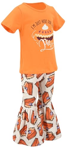 Image of Unique Baby 2 Piece Girls Bell Bottom Leggings Outfit with Short Sleeved Shirt Kid and Toddler Clothes Set
