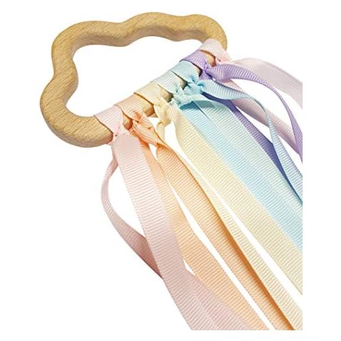 Pastel Cloud Rainbow Ring, Montessori Baby Toy Waldorf Wooden Toy Sensory Ribbon Ring, Hand Kite Cover