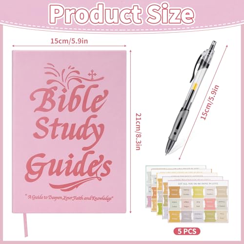 Myfivo Bible Study Guide - 66-Page 3-in-1 Bibles Study Kit with Devotional Journal, Premium Pen & Bible Tabs for Women, Beginners Daily Bible Study Spiritual Growth (Pink)