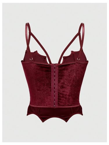 SHENHE Corpete assimétrico sexy de couro PU com recorte de couro sintético, Veludo, vinho, M