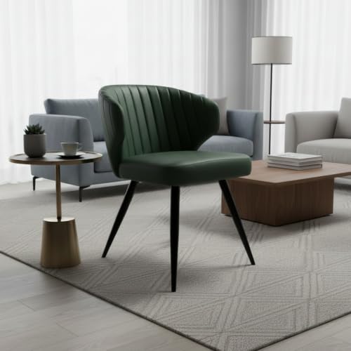 Image of Finch Fox Shree Faux Leather Living Room Dining Chair in Dark Grey Color with Black Powder Coated Metal Legs