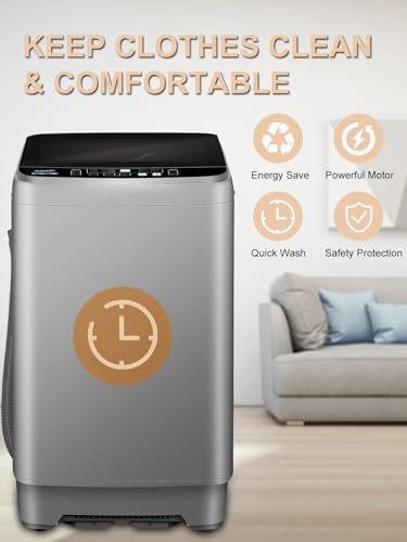 Image of KRIB BLING Full-Automatic Washing Machine with LED Display 25 lbs Portable Washer 10 Wash Program & 8 Water Level Drain Pump Ideal for Camping, Apartment, Dorm Grey