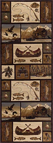 Cabin Getaway Novelty Lodge Pattern Brown Runner Rug, 2.7' X 7' #TOP2