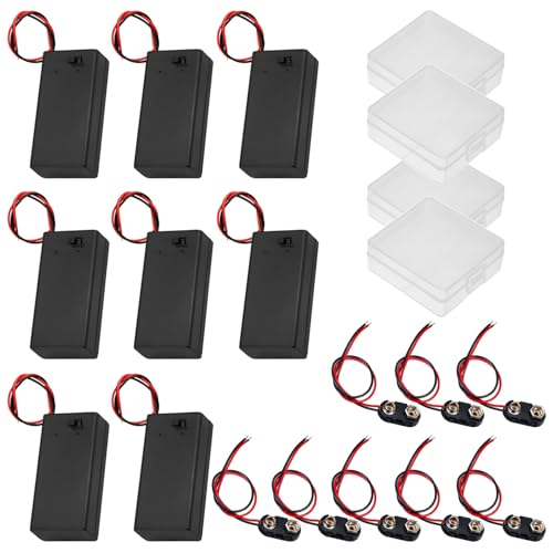 GTIWUNG 8 Stück 9V Blockbatterie Anschlusskabel mit An-/Aus-Schalter+8 Stück 9V Batterie Clip I Typ für Arduino Elektrische Spielzeug+Batteriefach Akkuhalter Aufbewahrungsbox