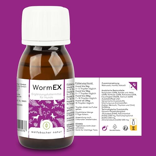 WormEx - Pflanzliche Wurmkur für Hunde, Effektiver Schutz gegen Würmer und Parasiten, Enthält Walnussöl, Hanfsamenöl und Kokosöl, Wurmkur Hund gegen Würmer
