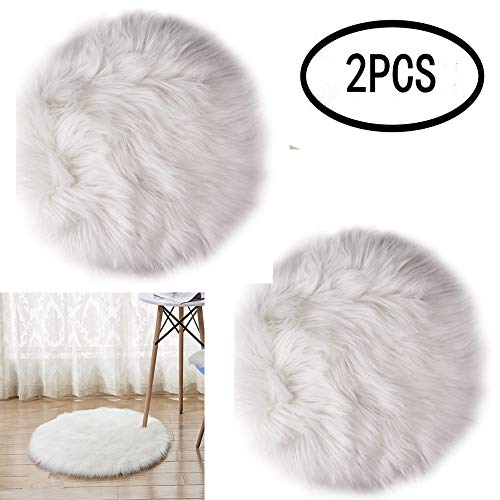 erduoduo 2 Pack Mini Sheepskin Cushion Faux Fur Seat Cover Round Area Rugs