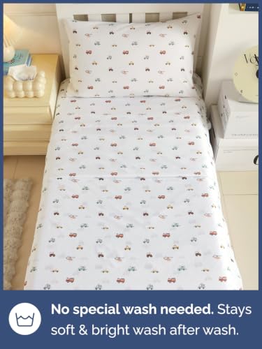 Image of Kids Twin Size Car Bed Sheets - 3 Piece Kids Car Sheet Set - Speedy Vehicle Bedding - Ultra-Soft, Cute & Cozy - Breathable & Machine Washable - Wonderful Auto Bed Set for Boys, Girls, Teens & Toddlers