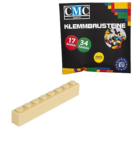 CMC imports 50 Klemmbausteine Bausteine Grundbausteine 1x8 Noppen Kompatibel 8 Noppen Bricks 34 vers. Farben (094 - Beige)