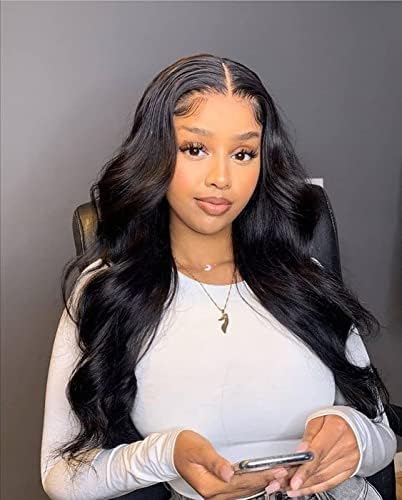 RainaHair Black Lace Front Wig for Women 1b# Long Natural Wavy Free Part Synthetic Heat Resistant Fiber Hair Half Hand Tied 13 * 3 Part Lace Black Wig 26inch