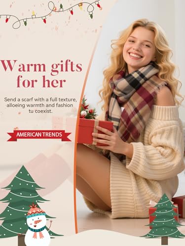 American Trends Womens Fall Winter Scarf Plaid Tassel Soft Warm Blanket Scarves Womens Shawl Wraps2