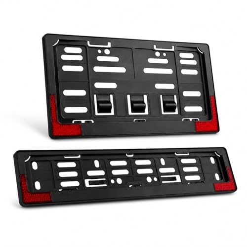 Image of Universal Bike Number Plate Frame with Reflector | Front (30 x 6.8 cm) & Rear (22.5 x 13 cm) ABS Number Plate Holder Set | Durable Registration Plate Frame for Bikes & Scooters | Universal Fit | Black