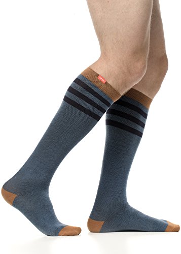 VIM & VIGR Cotton 15-20 mmHg Graduated Compression Socks for Women & Men (Evening & Camel Rugby Stripe, Small)