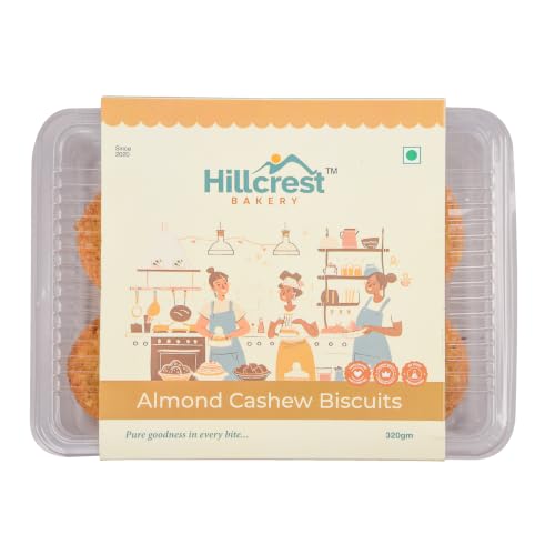 Image of Hillcrest Bakery Almond Cashew Biscuits, Whole Wheat, 18 Pieces, 320 g | Premium Baked Snack | Crispy & Delicious | Tea Time Treat | Suitable for Everyday Snacking | Hygienically Packed
