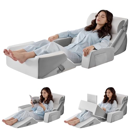 Image of Yojoker 9PCS Orthopedic Bed Wedge Pillow Set for Sleeping, Back and Leg Pain Relief, Post Surgery Foam Pillow for Body, Triangle Adjustable Support Pillow - Acid Reflux Sleeping Pillows
