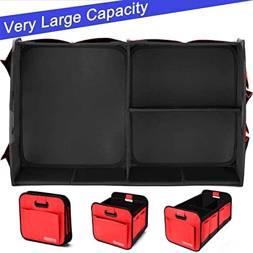 Image of Homeve Car Trunk Organizer for SUV, 18.5Gal Large Capacity No-Sag Heavy Duty, Foldable Waterproof Anti-Slip Storage with 12 Pockets, Fit Sedan, Truck, Universal Car Accessories, Red, 2 Compart, Large