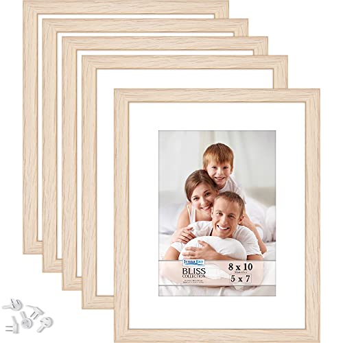 Icona Bay – Marcos de fotos 20x25 cm con paspartú extraíble para fotos de 13x18 cm – Roble claro, pack de 5 – Marcos de madera compuesta – Para mesa o pared – Colección Bliss