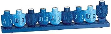 Rite Lite Blue Dreidels Menorah Modern Hanukkah Centerpiece Jewish Holiday Party Favor Decor | Resin Fits Most Chanukah Candles, Elegant Judaica Decor Festival of Lights Hostess Gifts 11.50 H