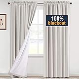 H.VERSAILTEX 100% Blackout Curtains 96 Inches Long Full Light Blocking Curtain Draperies for Bedroom Living Room Thermal Insulated Functional Soft Thick Window Treatment Set of 2 Panels, Natural