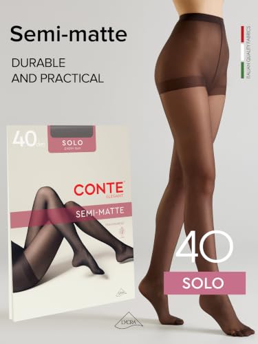 Image of Conte Solo 40 Denier Sheer Pantyhose for Women, Tights with Reinforced Toe | Sheer Stockings for Women, Semi-Matte Finish, Reinforced Panty, Lycra Fiber, Large Gusset XXL-3XL, Medias Para Mujer