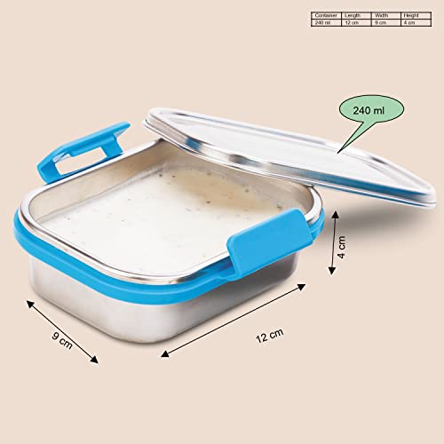 Image of SignoraWare Cute Compact Stainless Steel Lunch Box | Stackable Design | Clip Lock Steel Lid | Airtight & Leak Proof | Perfect for Kids | Best for Packing Sandwiches, Fruits & Snacks (240ml | Blue)