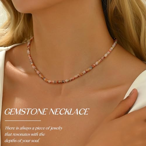 Choker Necklace for Women, Beaded Necklaces for Women Stocking Stuffers for Teens Teen Girl Gifts Gifts for Her Adjustable 14k Gold Gemstone Summer Anniversary Birthday Christmas Jewelry