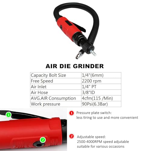 Image of Tire Repair Set with Toolbox, Low Speed 2200rpm Air Tire Grinder and 3 /8 inch Pneumatic Reversible Air Drill, 11 Pcs Tire Patch Tools include Buffing Wheel, Tire Reamer Drill Bit, Manual Tool Set