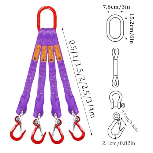 Heavy Duty 4 Leg Chain Sling, Alloy Steel Grab Webb Webbing for Hoist, 6613 Lbs Capacity, Safe Cargo Handling & Towing, Anti Twist Ratchet Strap do odzyskiwania silnika i dekompensacji