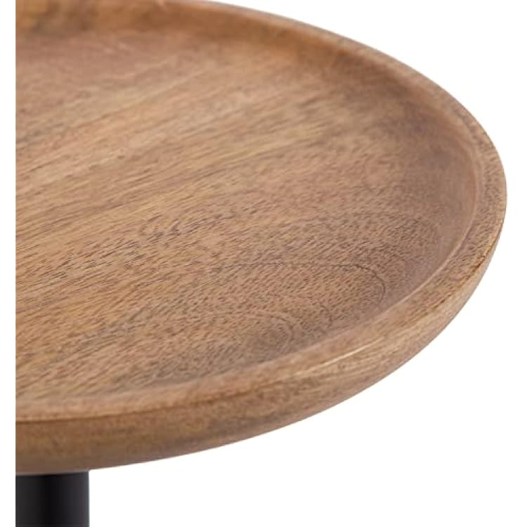 Kate and Laurel Xyler Round Wood and Metal Drink Table, 10 x 10 x 24, Natural Brown Wood and Black, Transitional Plant Pedestal Table for Storage and Display