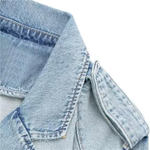Women's Casual Lapel Short Denim Trench Jacket Cropped Pea Coat Crop Long Sleeve Jean Jackets Coats Outwear with Belt4