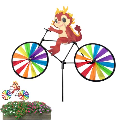 Molino De Viento Animal On Bike   ABS De 34,65 Pulgadas | De Viento De Animales De Dibujos Animados | Spinner De Bicicleta De Dibujos Animados | Molinillo De Jardín Colorido | Molino De Vien