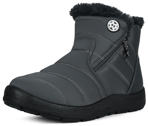 Image of Eagsouni Snow Boots Womens Winter Ankle Boots Ladies Warm Fur Lined Booties Thickening Shoes Zip Flat Sneakers Outdoor Booties