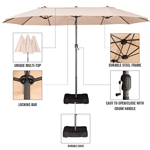 Mavalous 15 Ft Large Outdoor Patio Umbrella Double-Sided With Base Included - Uv Fade Water Resistant Market Umbrellas Crank Table For Patio, Pool, Lawn, Garden (Beige) #TOP3