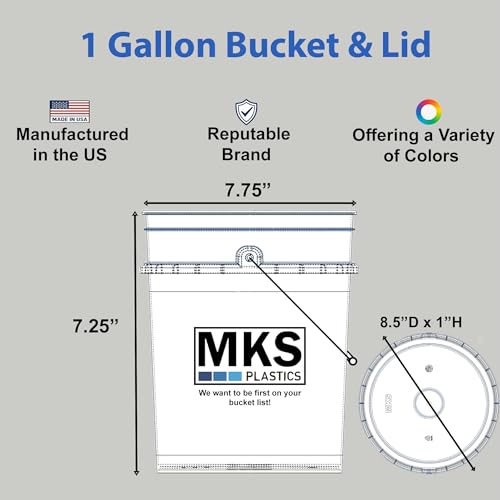 Image of MKS Plastics 1-Gallon Bucket with Airtight Lid - Made in USA, Food Grade BPA Free Plastic, Heavy Duty Multi-Use, Metal Handle with Grip, Stackable Storage - Black, 6 Pack