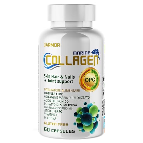 Collagene et Acide Hyaluronique + Vitamine C Biotine Zinc et Fer | Colageno Formule Concentrée Avec Collagène Marin pour hommes et femmes | Complement Alimentaire Cheveux 60 Gélules
