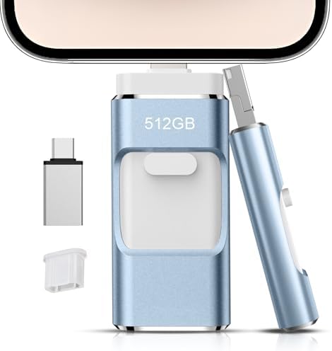 512GB Flash Drive[No App Required] Intended for Phone Tablet Androidphone and Computers, 4 in 1 Photo Stick for Phone Memory Storage Easily Backup Photos Videos（Royal Blue）