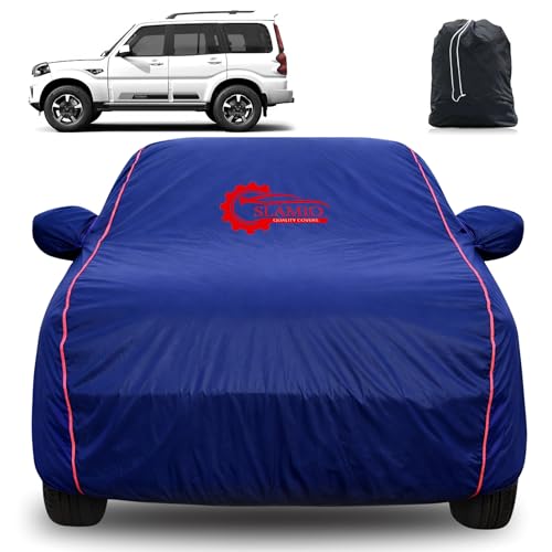 Image of 100% Waterproof Car Cover for Mahindra Scorpio 2022-2026 | All-Weather, Dustproof & UV Protection | Heavy-Duty 3-Layer Fabric | Custom Fit with Mirror & Antenna Pocket | Navy Blue