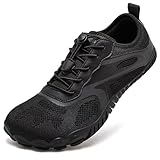 HOBIBEAR Mens Barefoot Shoes Womens Trail Running Shoes Unisex Wide Toe Minimalist Trainers Lightweight Grounding Shoes Comfortable Flexible Knit Work Out Shoes for Hiking Fitness Walking All Black