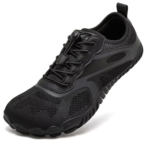 HOBIBEAR Womens Barefoot Shoes Mens Trail Running Shoes Unisex Wide Toe Minimalist Trainers Lightweight Grounding Shoes Comfortable Flexible Knit Work Out Shoes for Hiking Fitness Walking All Black