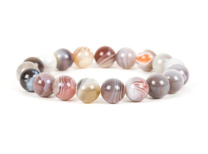 Bracelet agate du Botswana 8mm idee cadeau mixte avec perle de chance