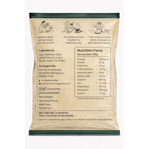 Image of NEUTORICA | Premium 100% Handpicked Raw Makhana | Ancient Superfood | Farmer-Sourced | Healthy Snacks | Natural | Gluten-Free | High Protein | Rich in Calcium & Antioxidants | Chemicals Free (150gm) | Clean handpicked with zero black shell |