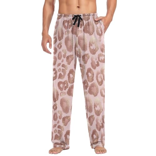 Vdsrup Men's Pajama Pants Leopard Print Pajama Pants for Men PJs Bottoms Drawstring Pockets Light Pink Sleep Lounge Pants S3