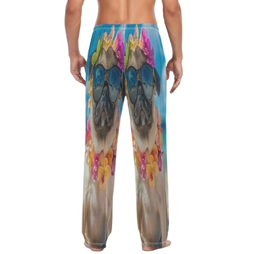 ALAZA Men's Hawaii Puppy Pug Glasses Flower Beach Sleep Pajama Pant2